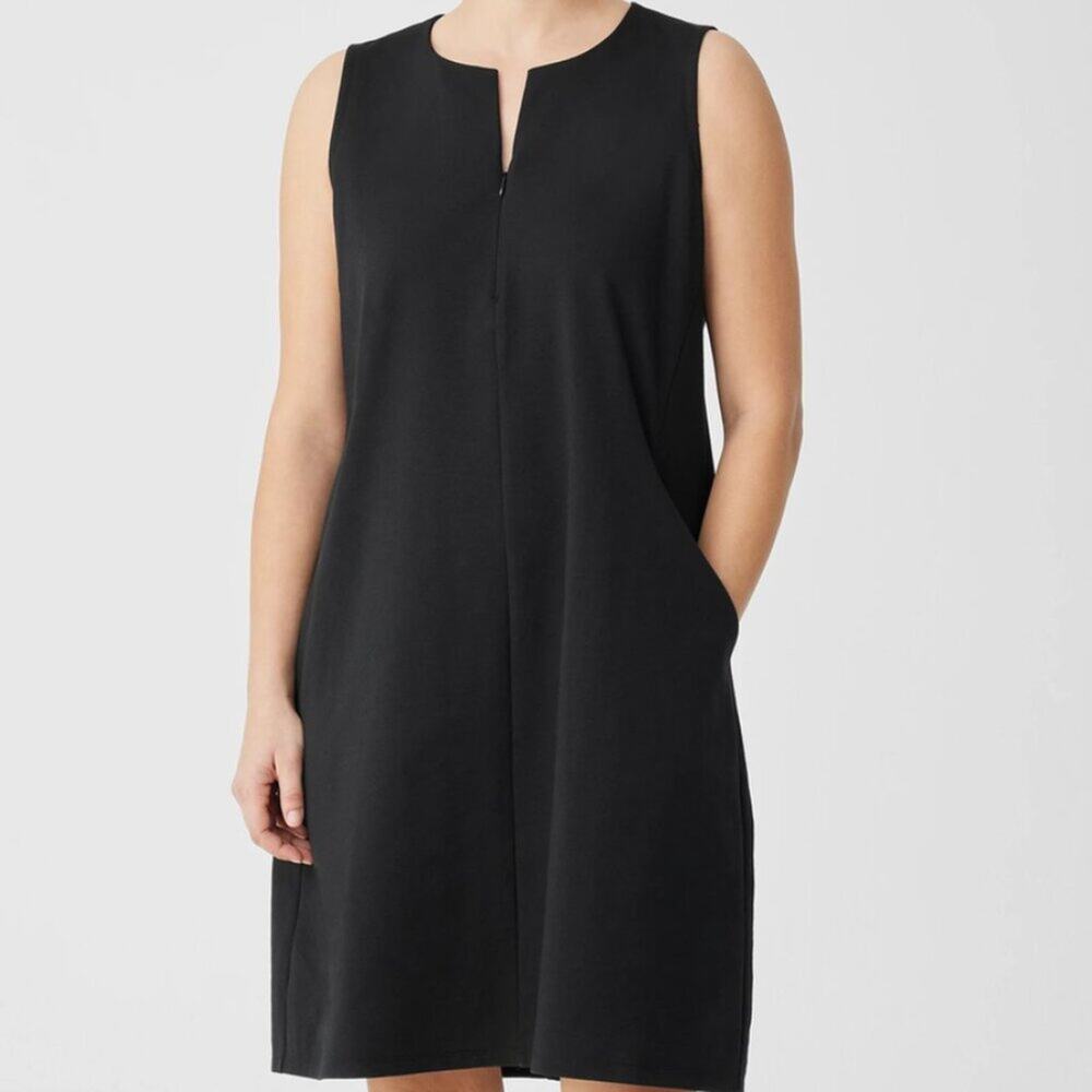Eileen Fischer Cotton Blend Ponte Zip-Up Dress in Black